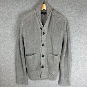 Barbour Steve McQueen Shawl Collar Cardigan M Knit Cotton Leather Cozy 60s Retro